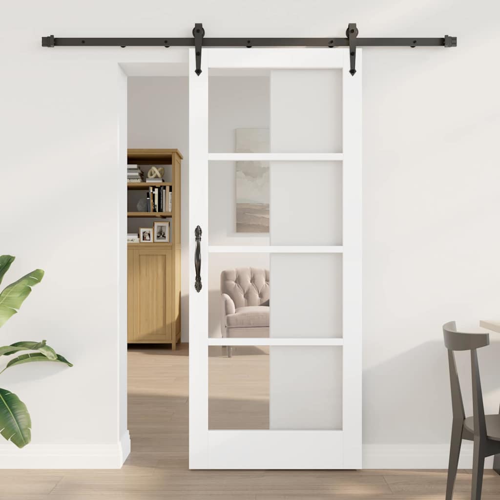 Skyvedør Hvit og svart 83 x 202 cm Massivt furutre og glass