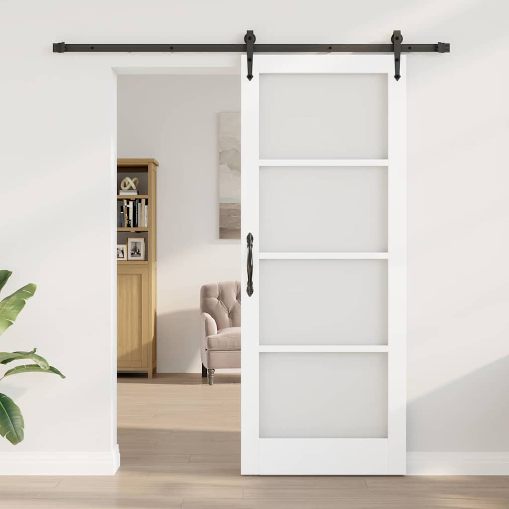 Skyvedør Hvit og svart 83 x 211 cm Massivt furutre og glass