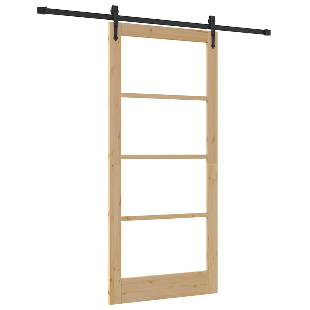 Skyvedør Naturlig og svart 93 x 202 cm Massivt furutre og glass