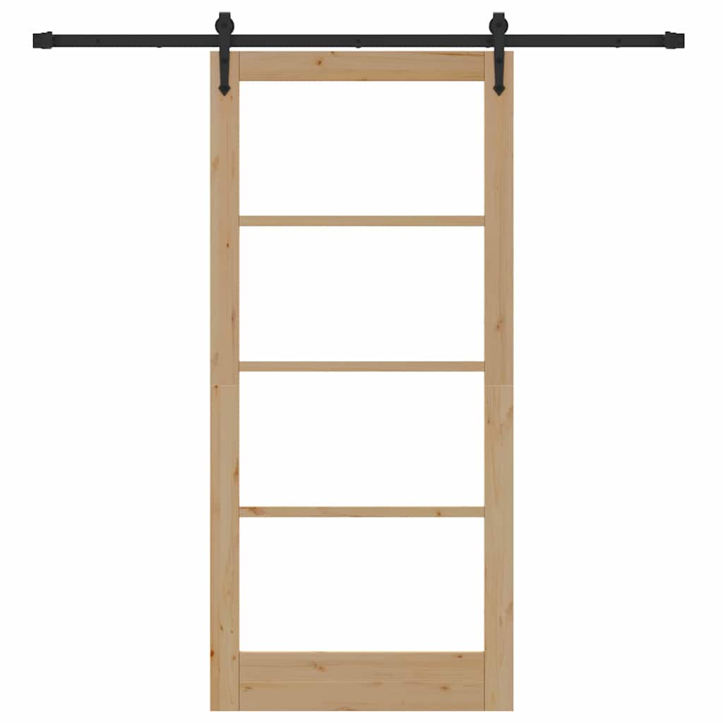 Skyvedør Naturlig og svart 93 x 202 cm Massivt furutre og glass