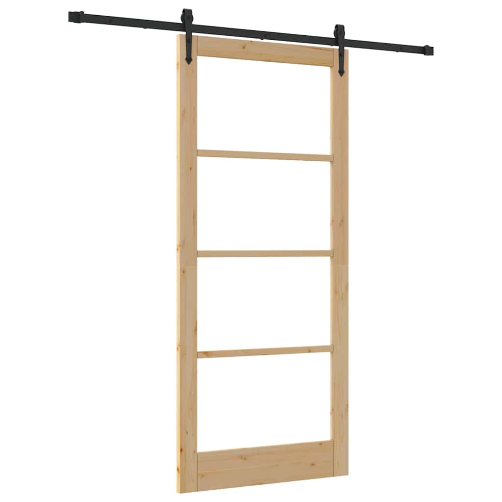 Skyvedør Naturlig og svart 93 x 211 cm Massivt furutre og glass