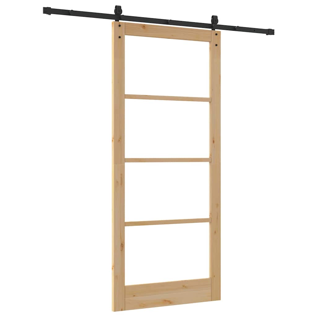 Skyvedør Naturlig og svart 93 x 211 cm Massivt furutre og glass