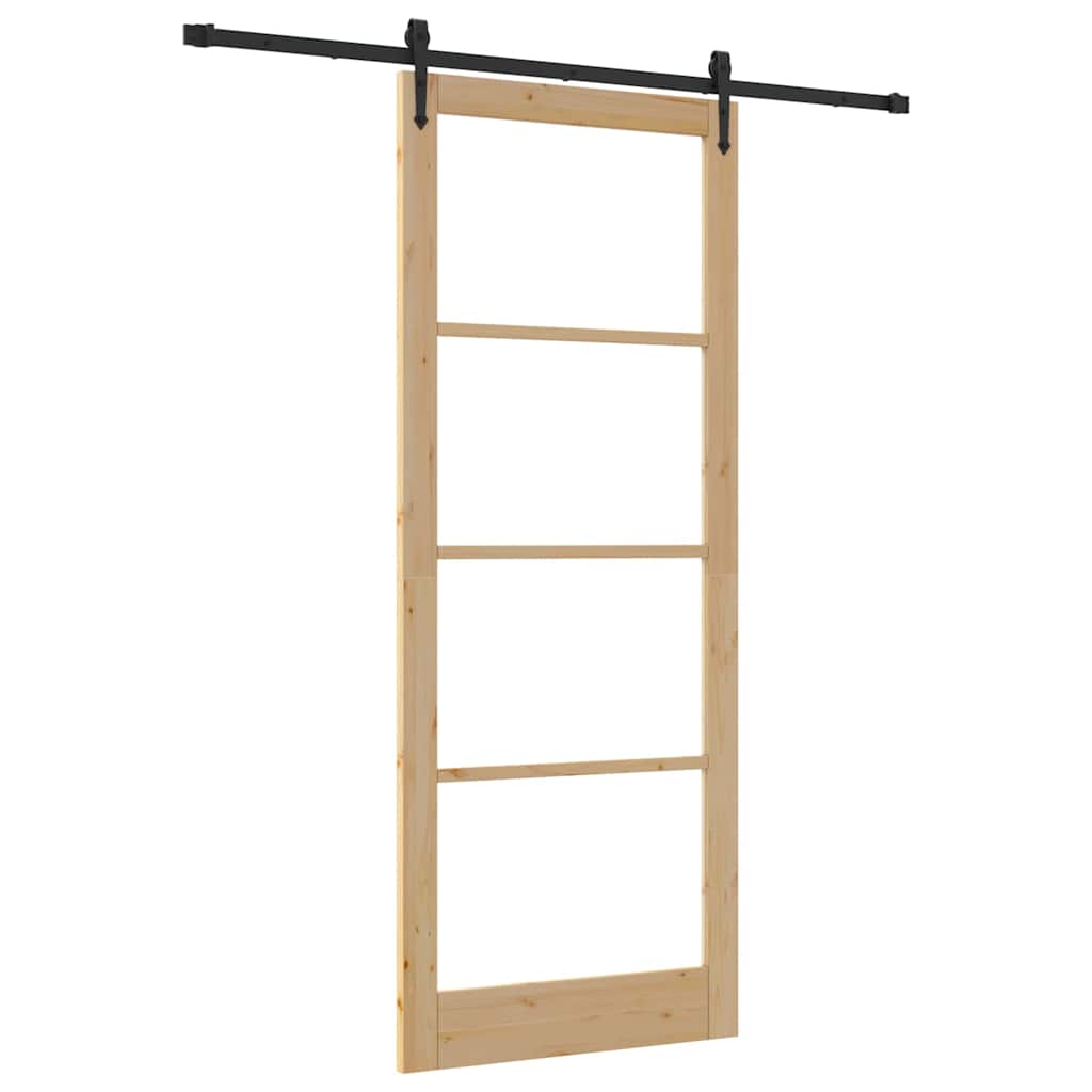 Skyvedør Naturlig og svart 93 x 232 cm Massivt furutre og glass