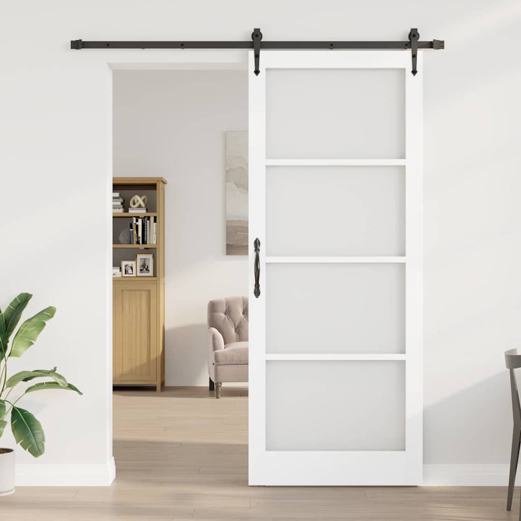 Skyvedør Hvit og svart 93 x 232 cm Massivt furutre og glass