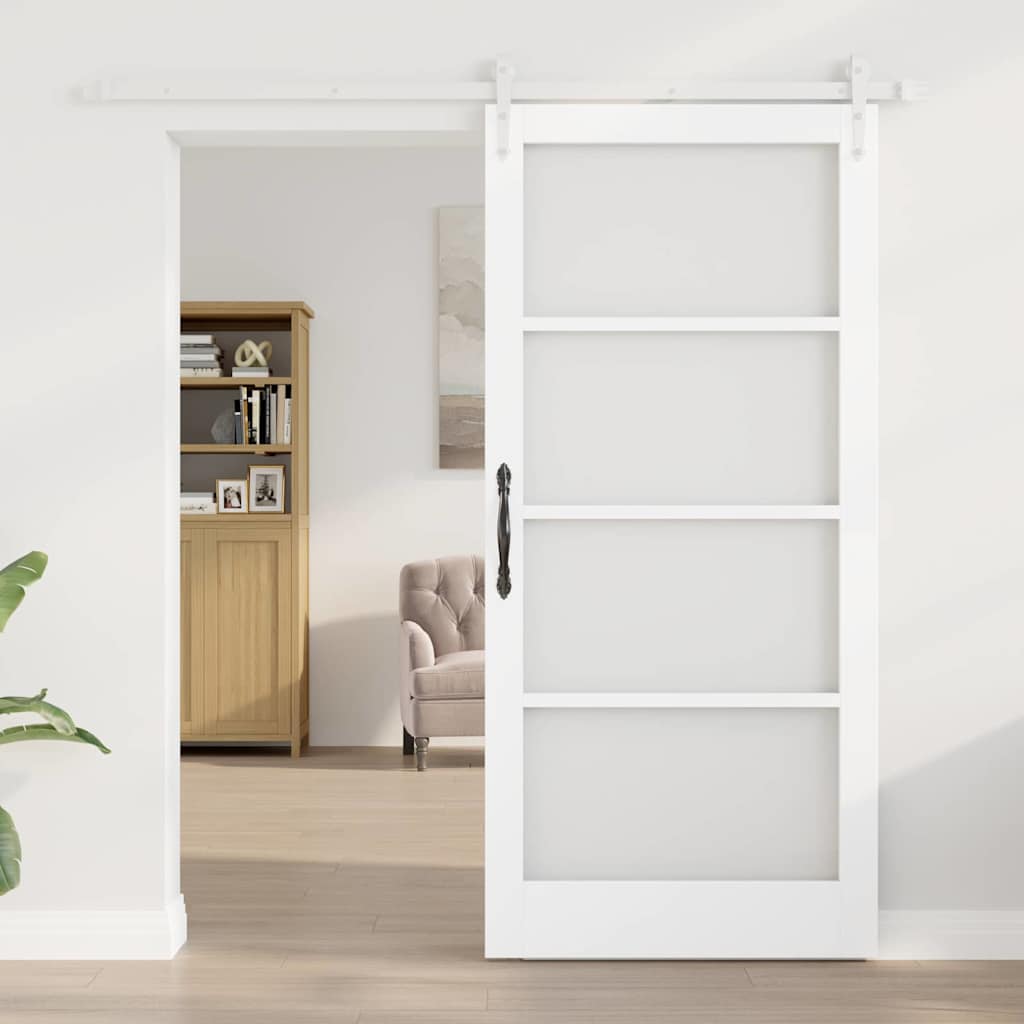 Skyvedør Hvit 93 x 202 cm Massivt furutre og glass