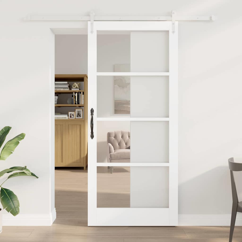 Skyvedør Hvit 93 x 211 cm Massivt furutre og glass