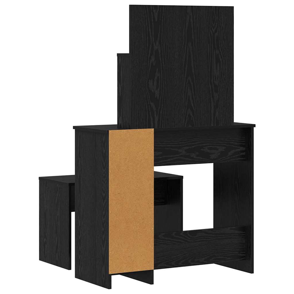 LED Sminkebordsett med speillys 2 pcs Svart Eik Konstruert tre