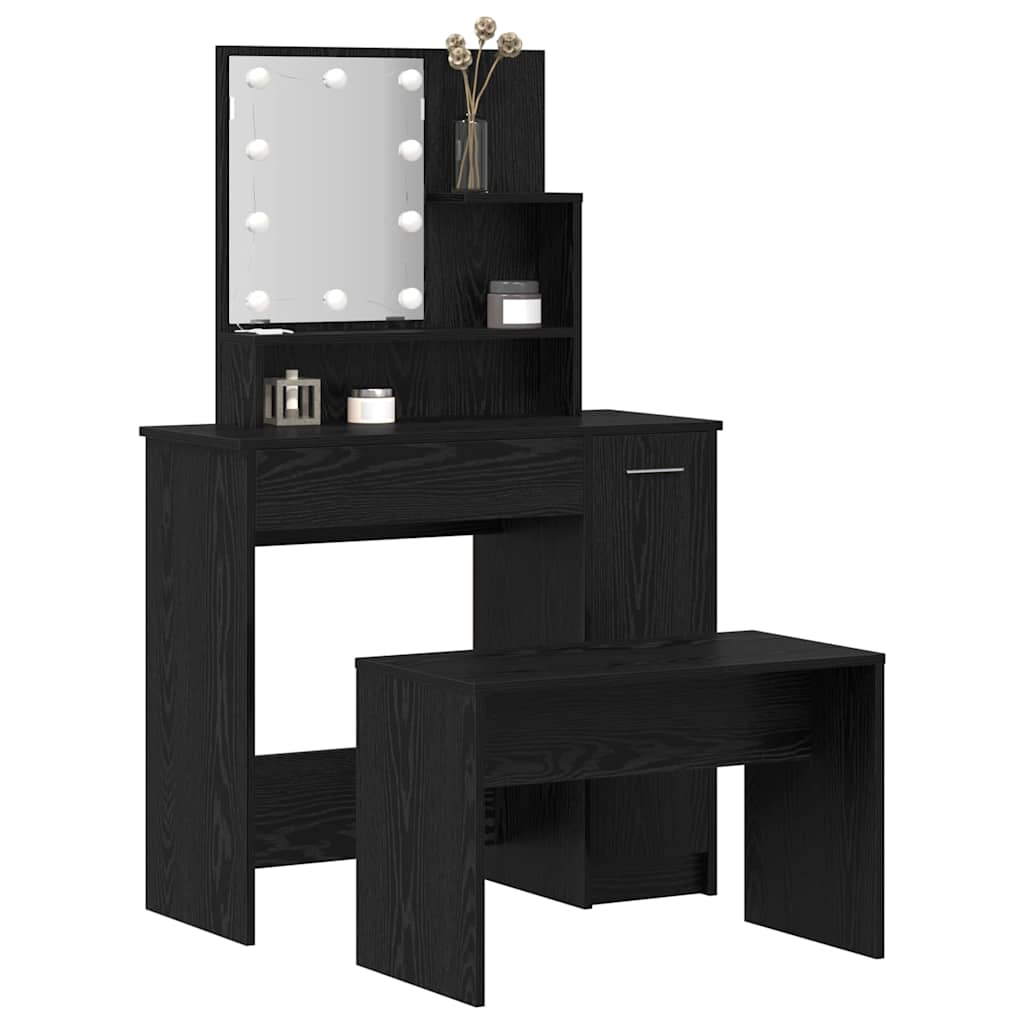 LED Sminkebordsett med speillys 2 pcs Svart Eik Konstruert tre