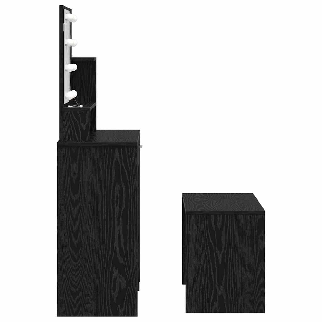 LED Sminkebordsett med speillys 2 pcs Svart Eik Konstruert tre