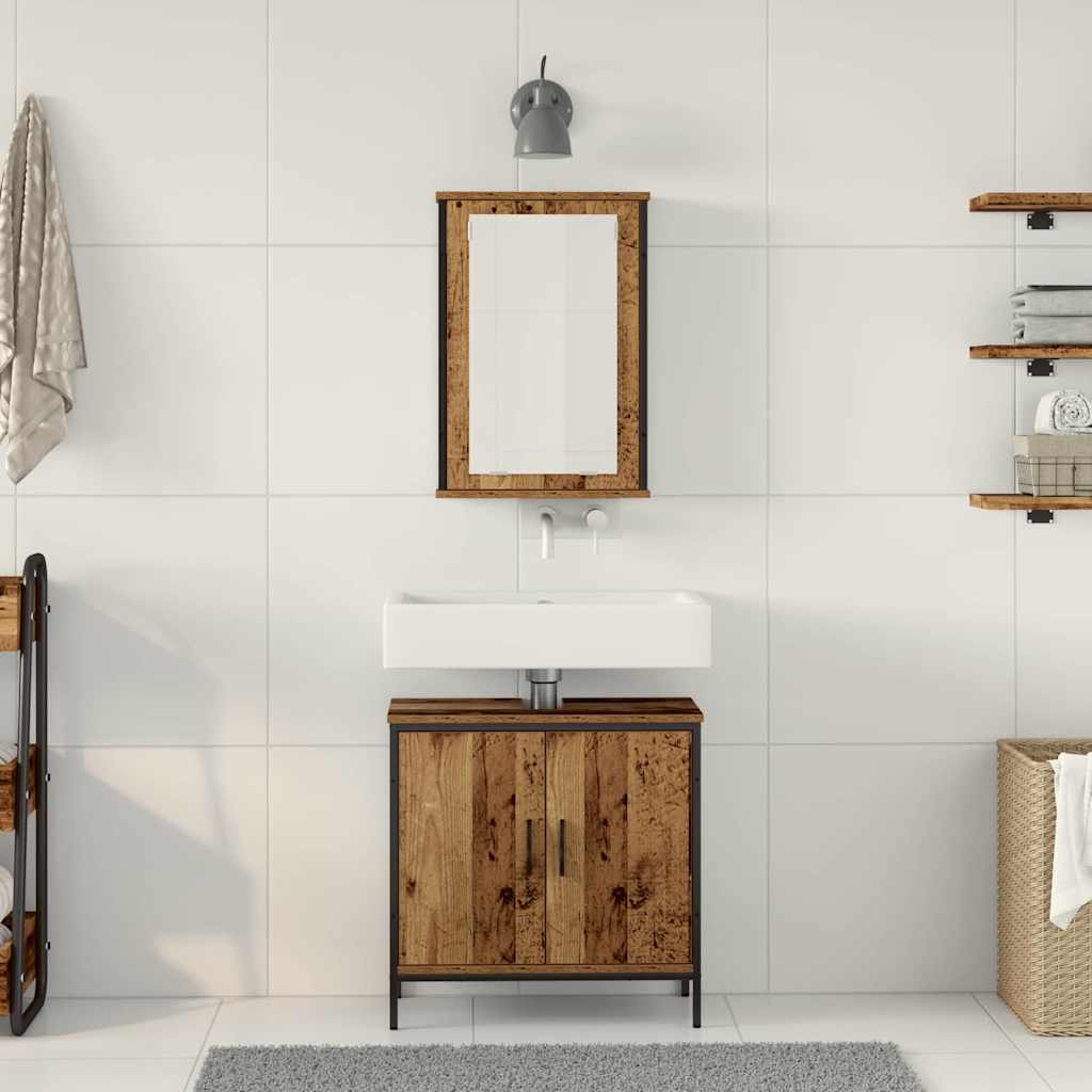 Baderomsinnredningssett med hylle 2 pcs Brun Konstruert tre