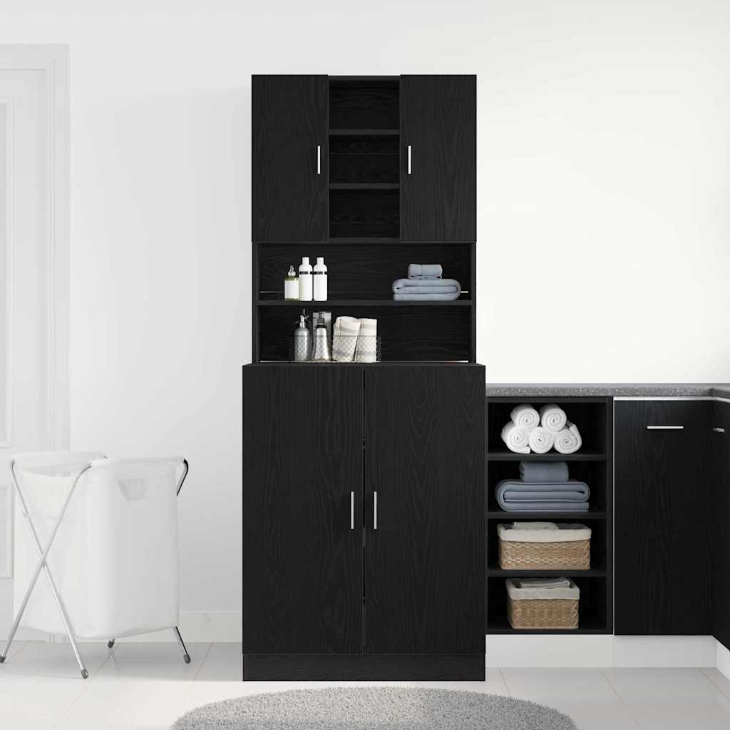 Vaskemaskinskap 2 stk. Svart Eik 70,5 x 71,5 x 181,5 cm