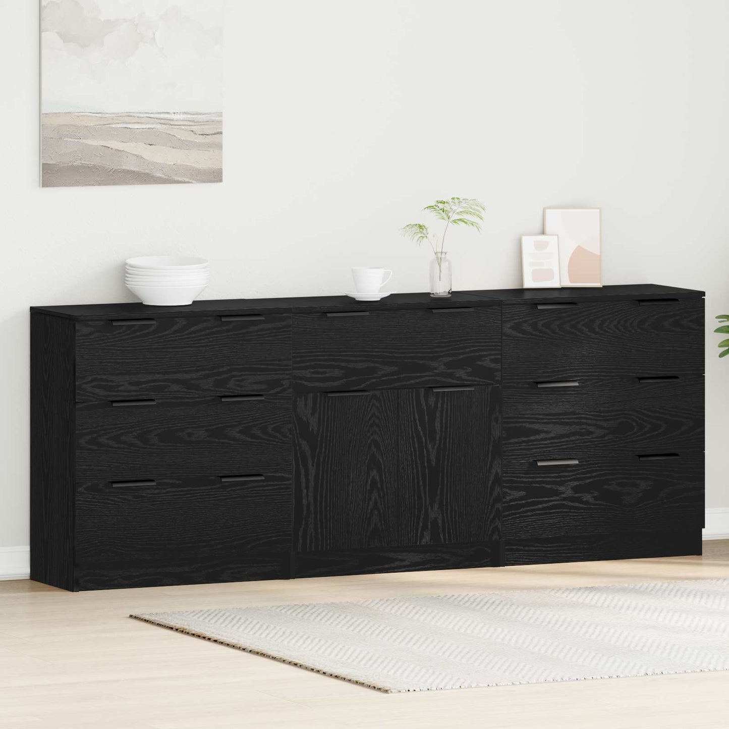 Serviesskap 3 pcs Svart Eik 181 x 30 x 70 cm Konstruert tre