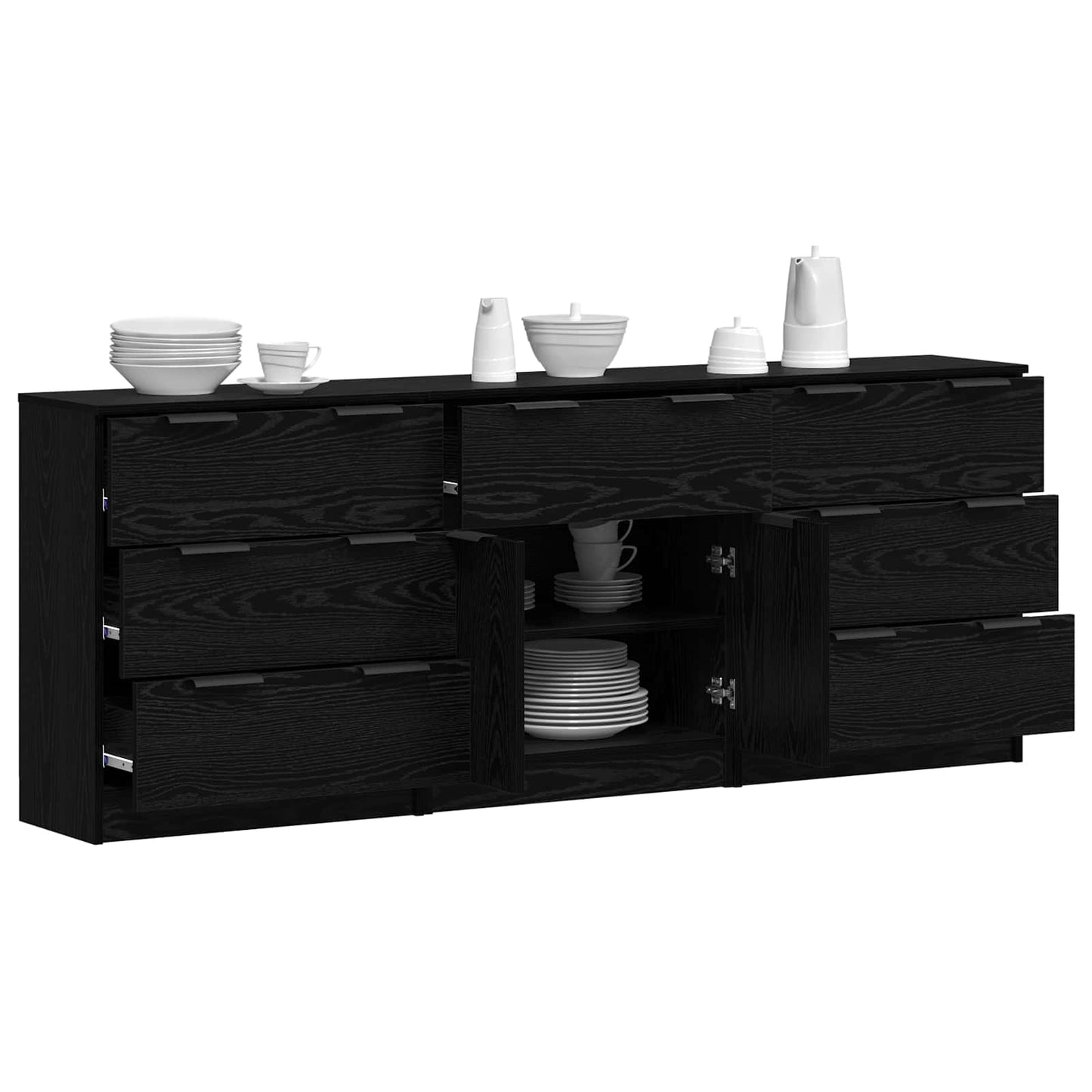 Serviesskap 3 pcs Svart Eik 181 x 30 x 70 cm Konstruert tre
