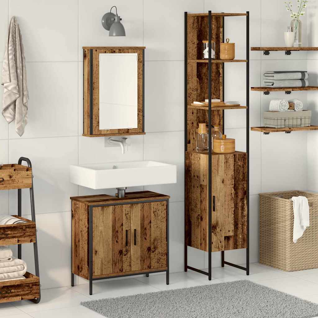 Baderomsinnredningssett med hylle 3 pcs Brun Konstruert tre