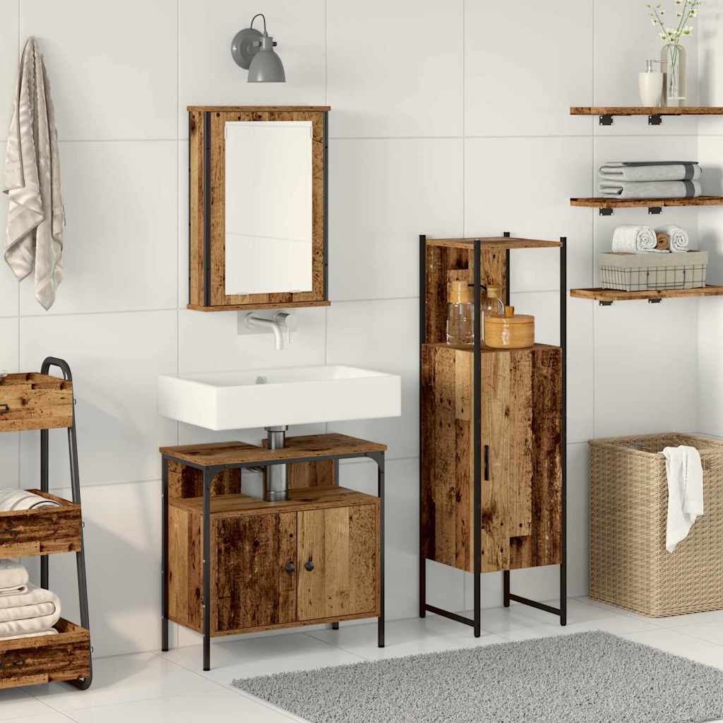 Baderomsinnredningssett med dør 3 pcs Brun 33 x 33 x 120.5 cm