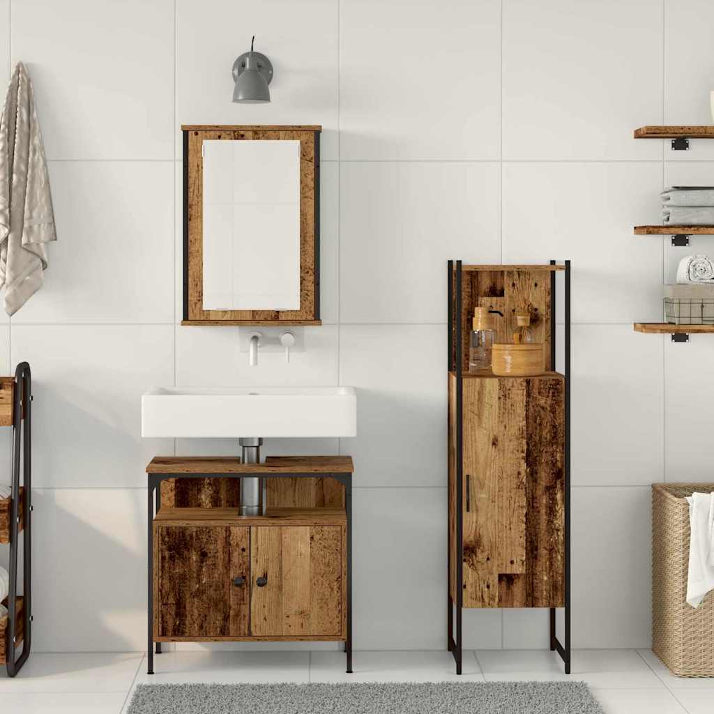Baderomsinnredningssett med dør 3 pcs Brun 33 x 33 x 120.5 cm