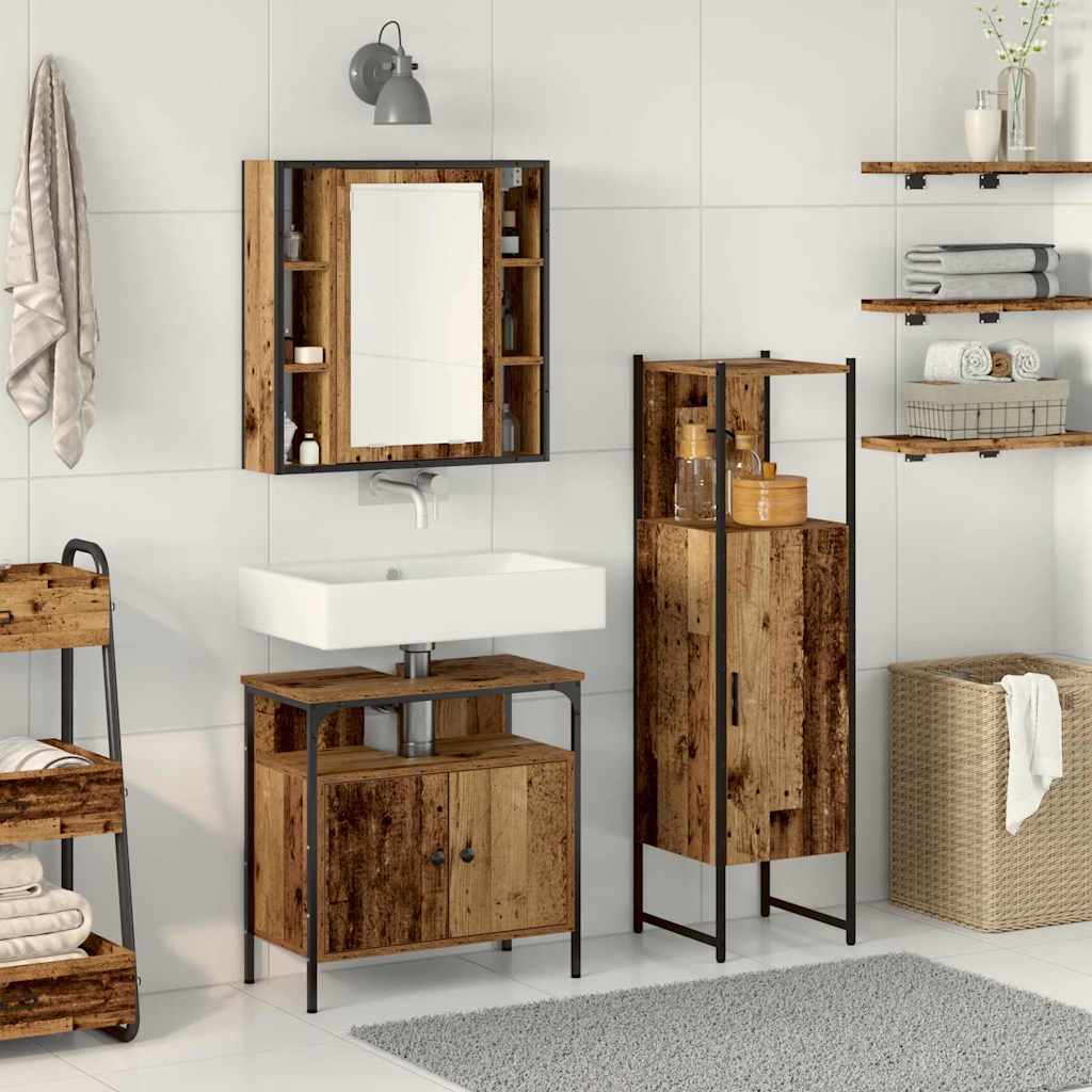 Baderomsinnredningssett med hylle 3 pcs Brun Konstruert tre