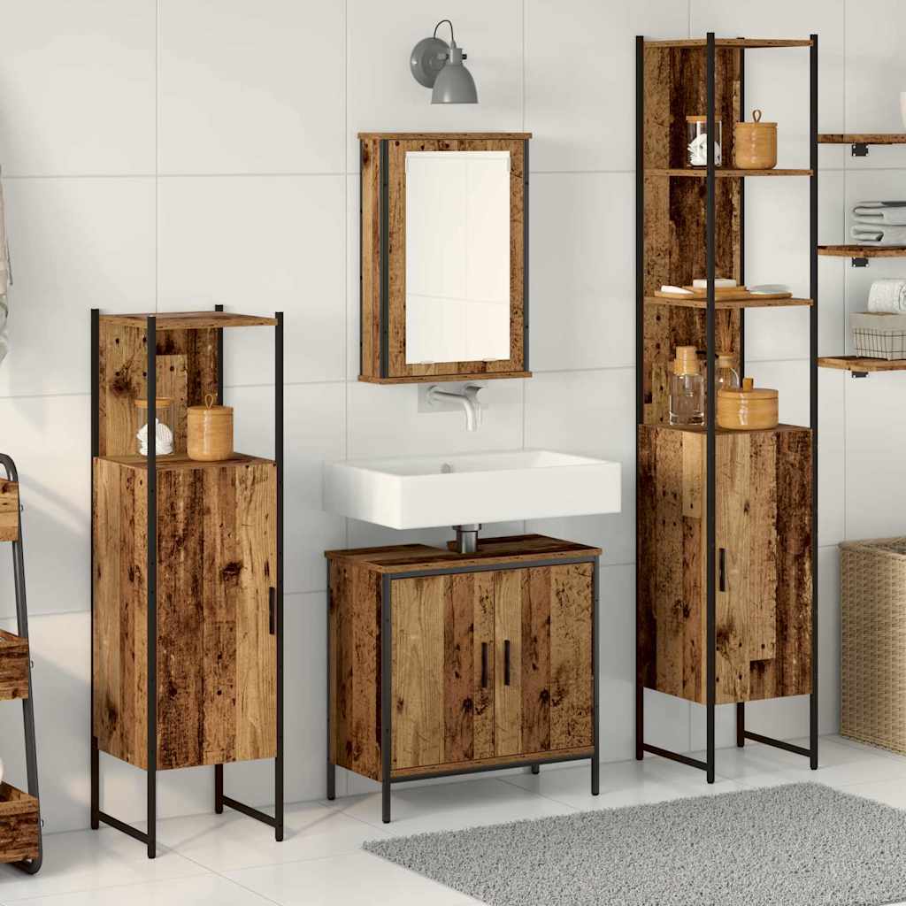 Baderomsinnredningssett med hylle 4 pcs Brun Konstruert tre