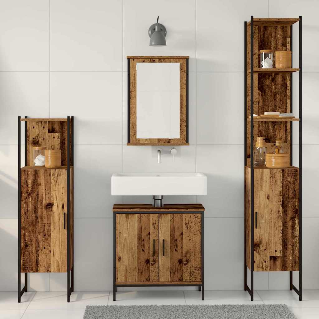 Baderomsinnredningssett med hylle 4 pcs Brun Konstruert tre