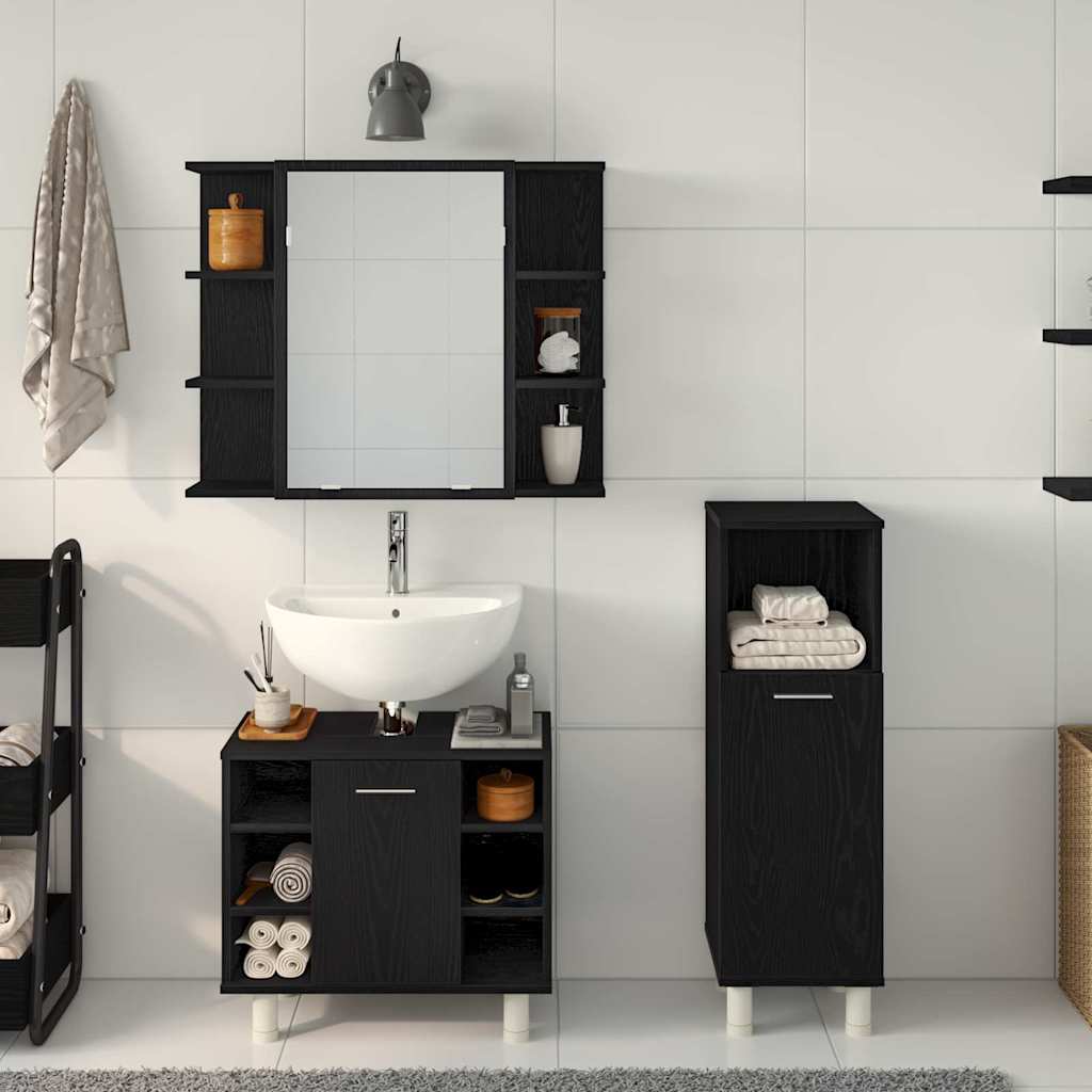 Baderomsinnredningssett med hylle 3 pcs Svart 30 x 30 x 99,5 cm