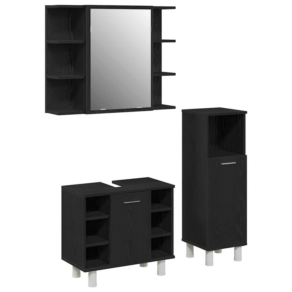Baderomsinnredningssett med hylle 3 pcs Svart 30 x 30 x 99,5 cm