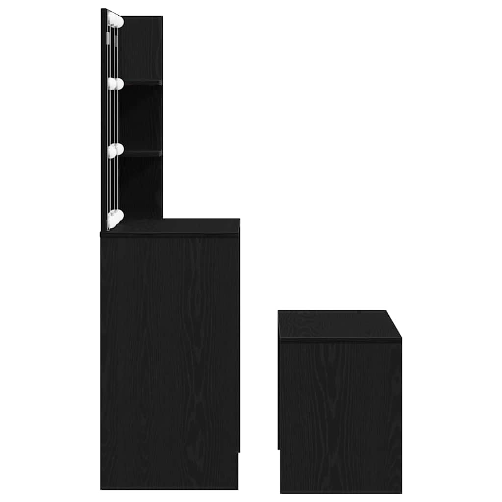 LED Sminkebordsett med speillys 2 pcs Svart Eik Konstruert tre