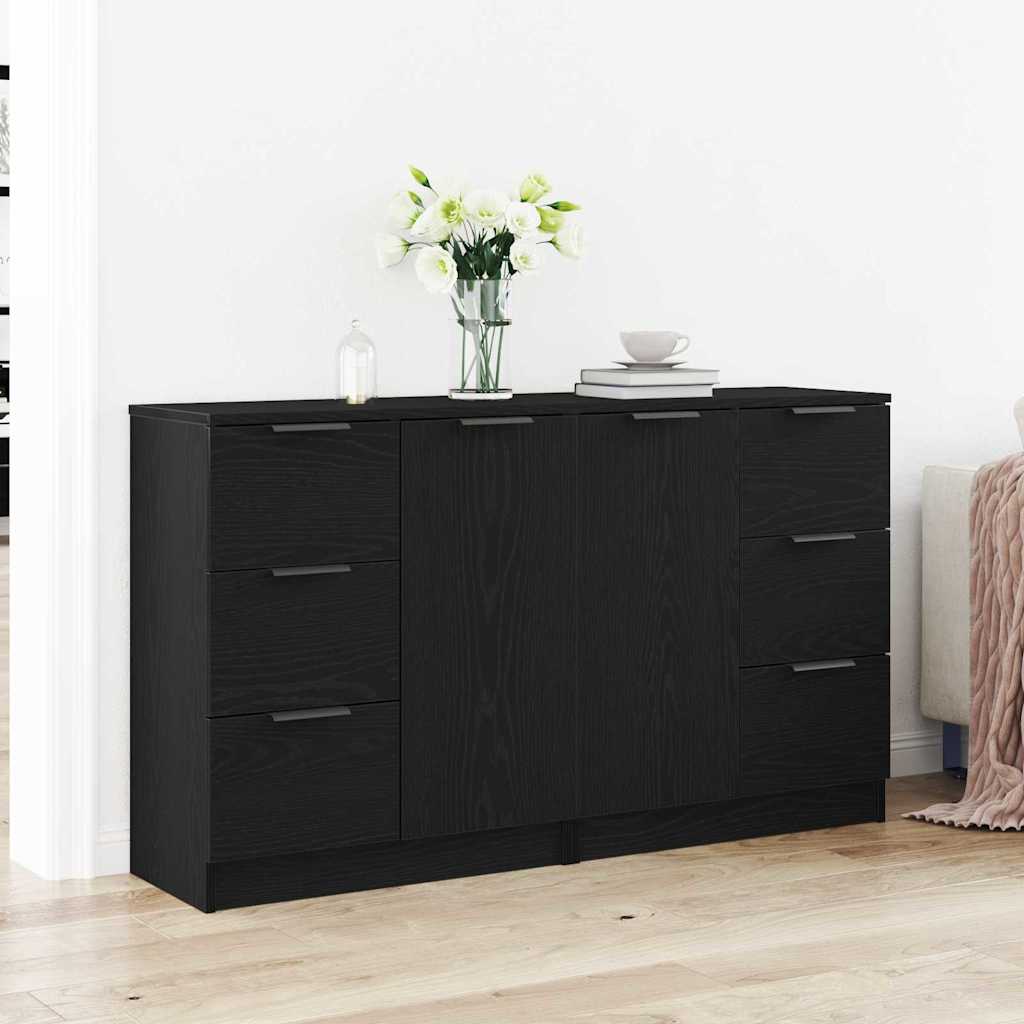 Serviesskap med skuff Svart Eik 120 x 30 x 70 cm Konstruert tre