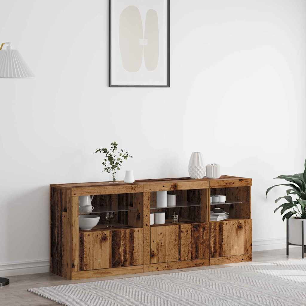LED sideboard Gammelt tre 162 x 37 x 67 cm Konstruert tre