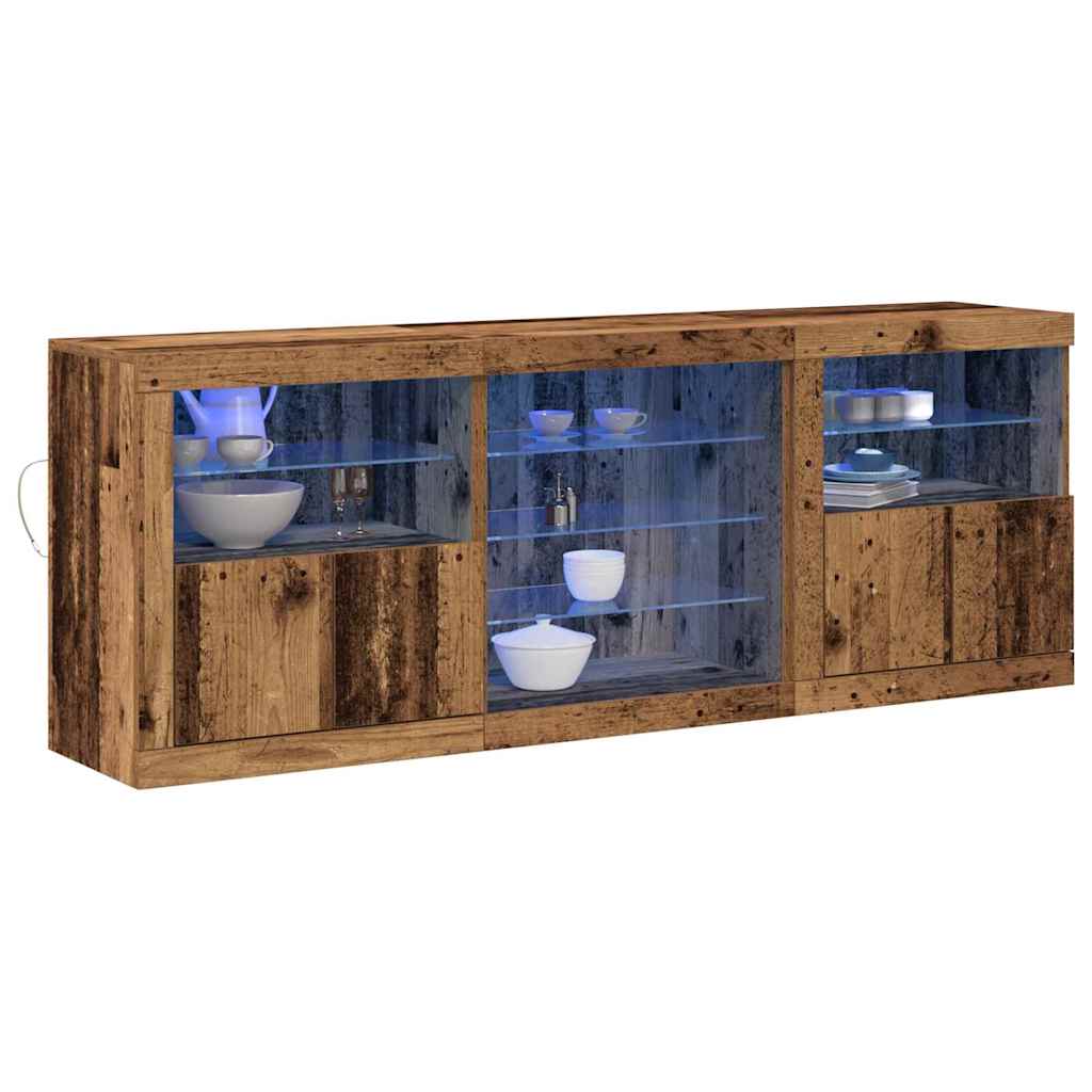 LED sideboard Gammelt tre 181,5 x 37 x 67 cm Konstruert tre