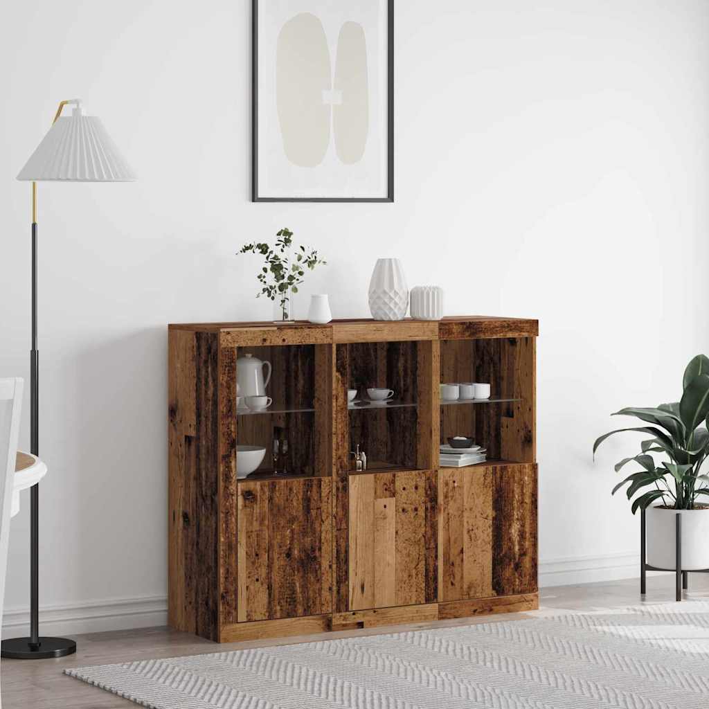 LED sideboard 3 pcs Gammelt tre 123 x 37 x 100 cm
