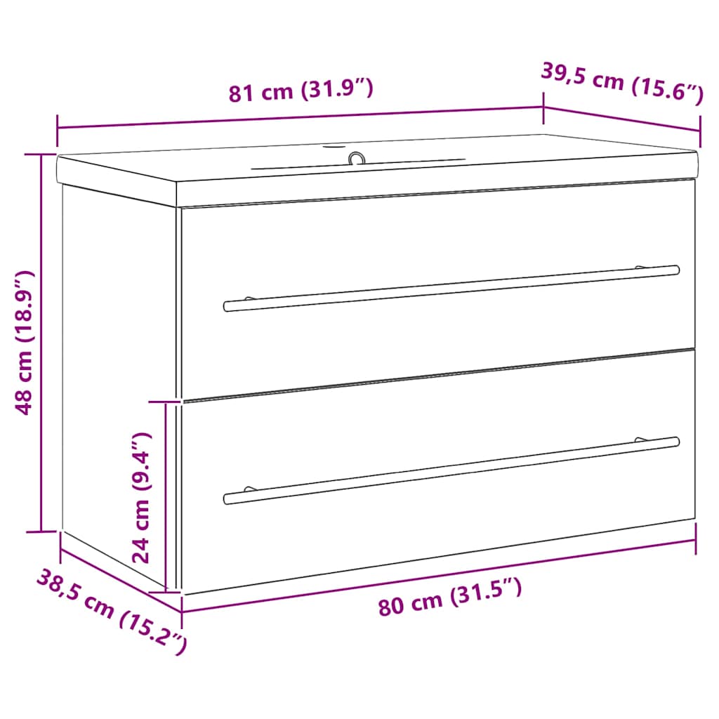 Baderomsvaskeskap med skuff 2 pcs Gamle tre 80 x 38,5 x 48 cm