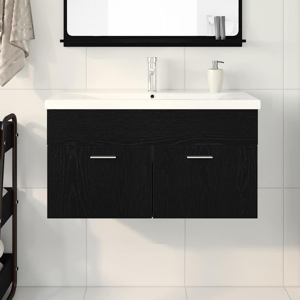 Baderomsskap Svart Eik 90 x 38,5 x 46 cm Konstruert tre