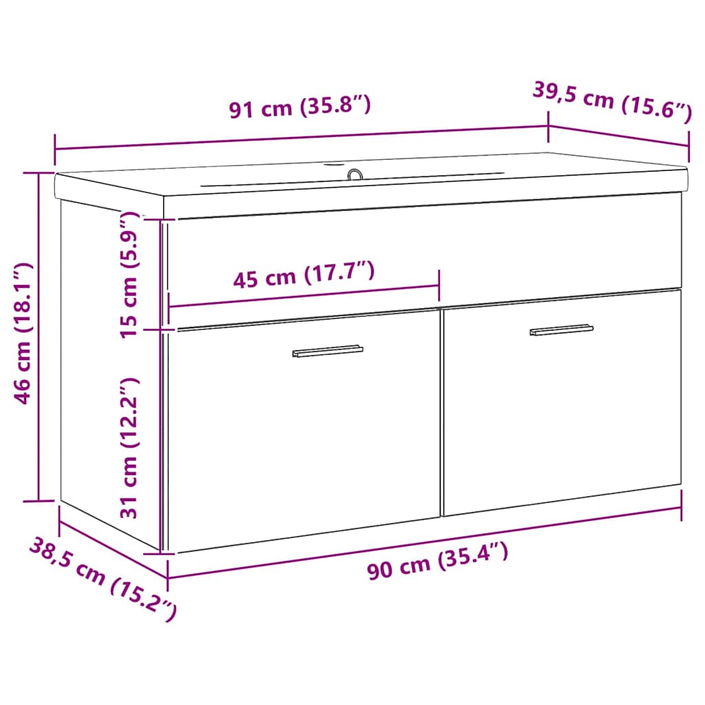 Baderomsskap Svart Eik 90 x 38,5 x 46 cm Konstruert tre