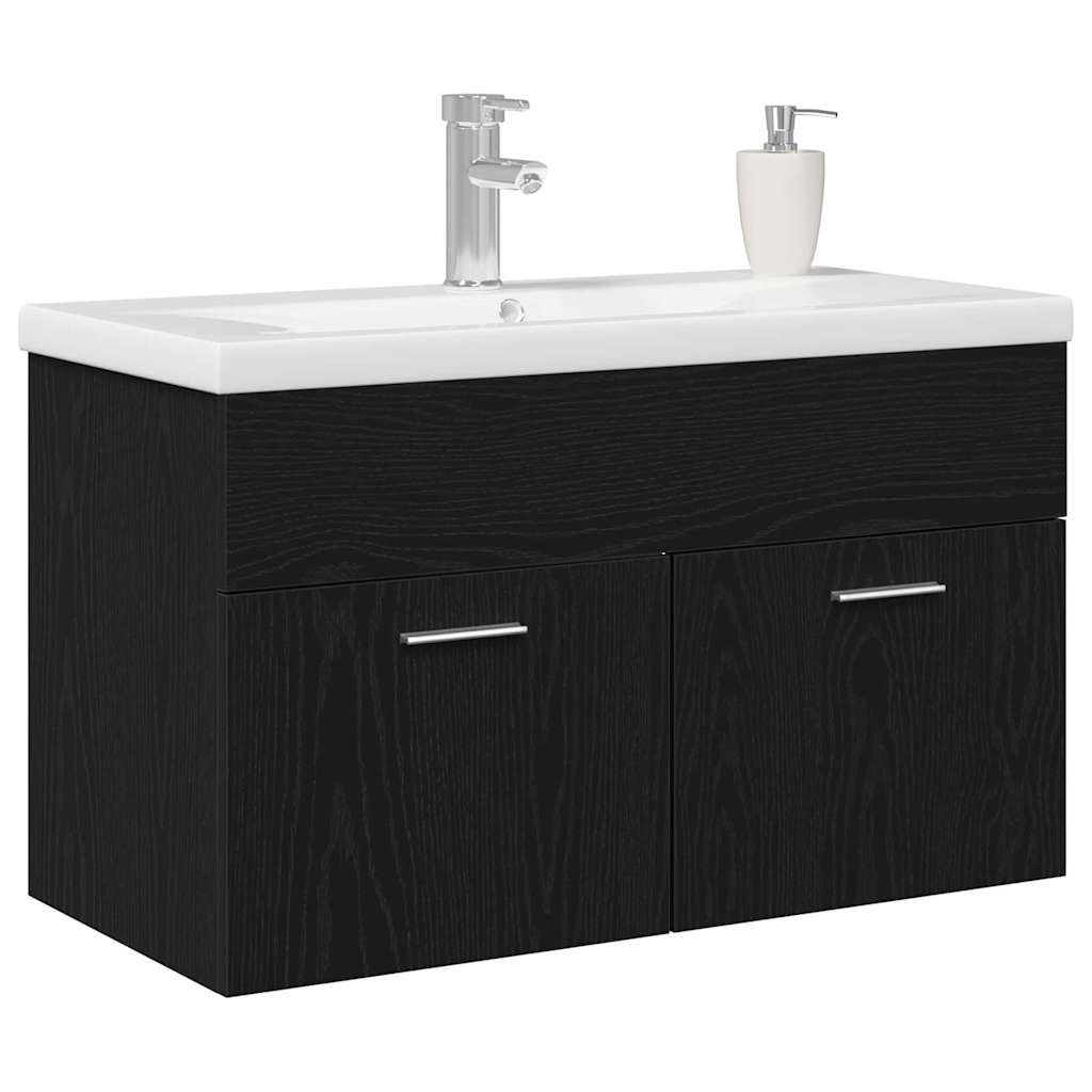 Baderomsskap med dør Svart Eik 80 x 38,5 x 46 cm Konstruert tre