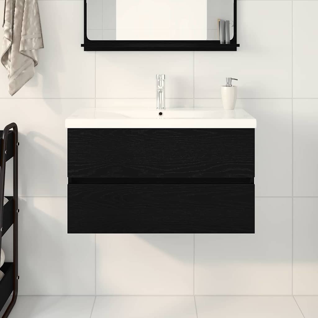 Baderomsvaskeskap for Svart Eik 80 x 39 x 62 cm Konstruert tre