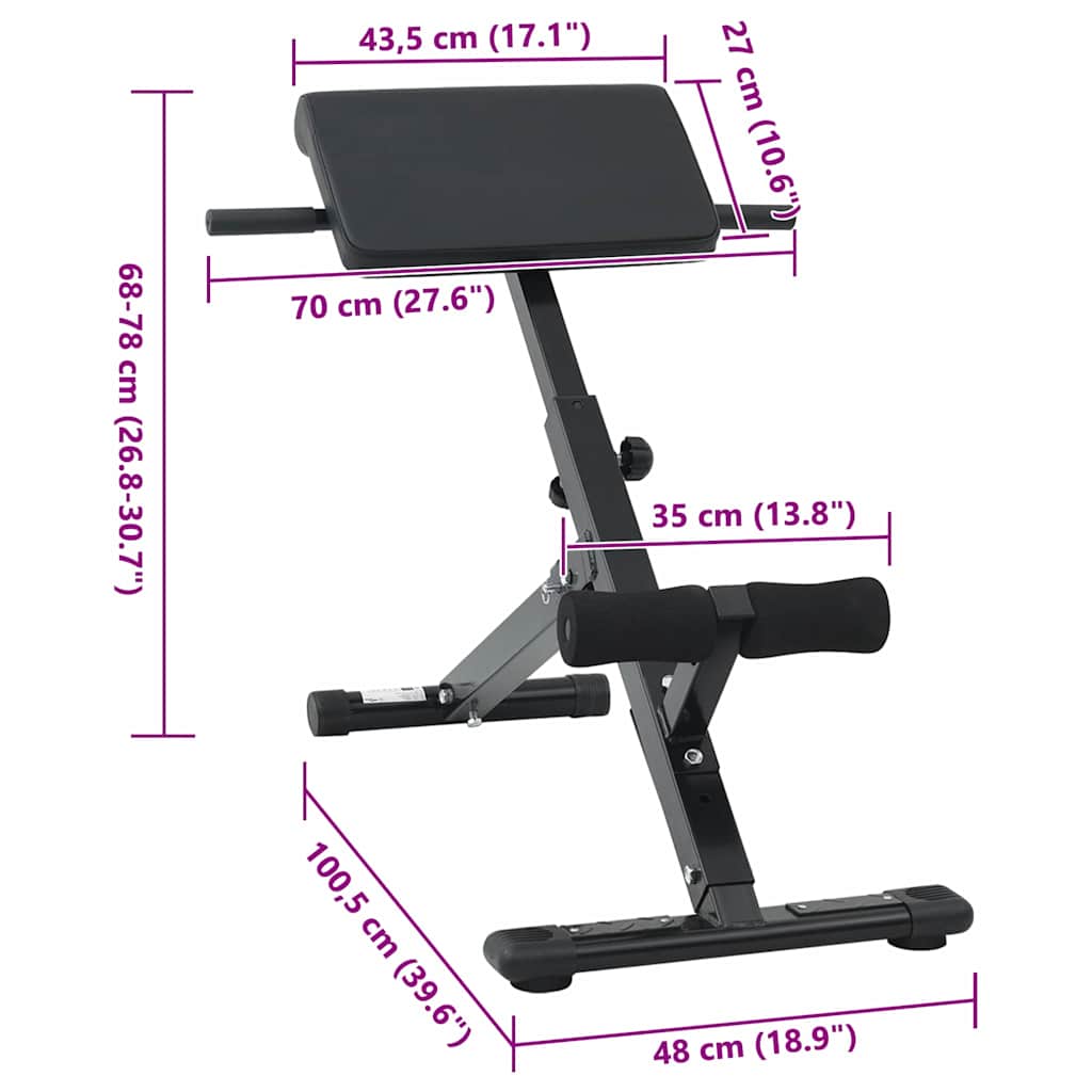 Hyperextension benk Svart 100,5 x 70 x 78 cm Pulverlakkert stål