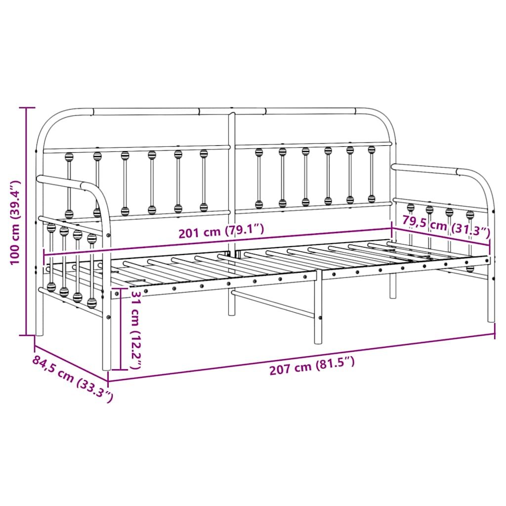 Dagsengeramme Hvit 80 x 200 cm Pulverlakkert stål vidaXL