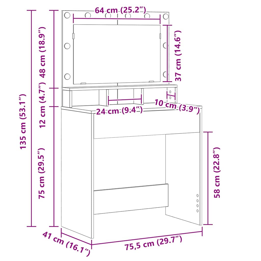 Sminkebord Svart Eik 75,5 x 41 x 135 cm Konstruert tre