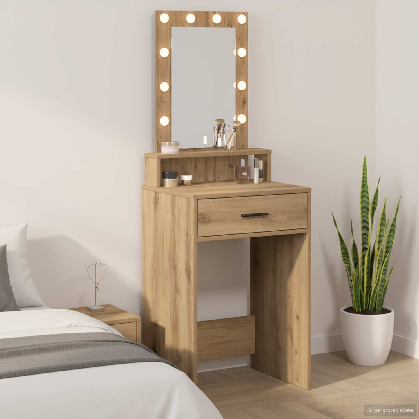 Sminkebord med speillys Brun 50 x 41 x 140 cm Konstruert tre
