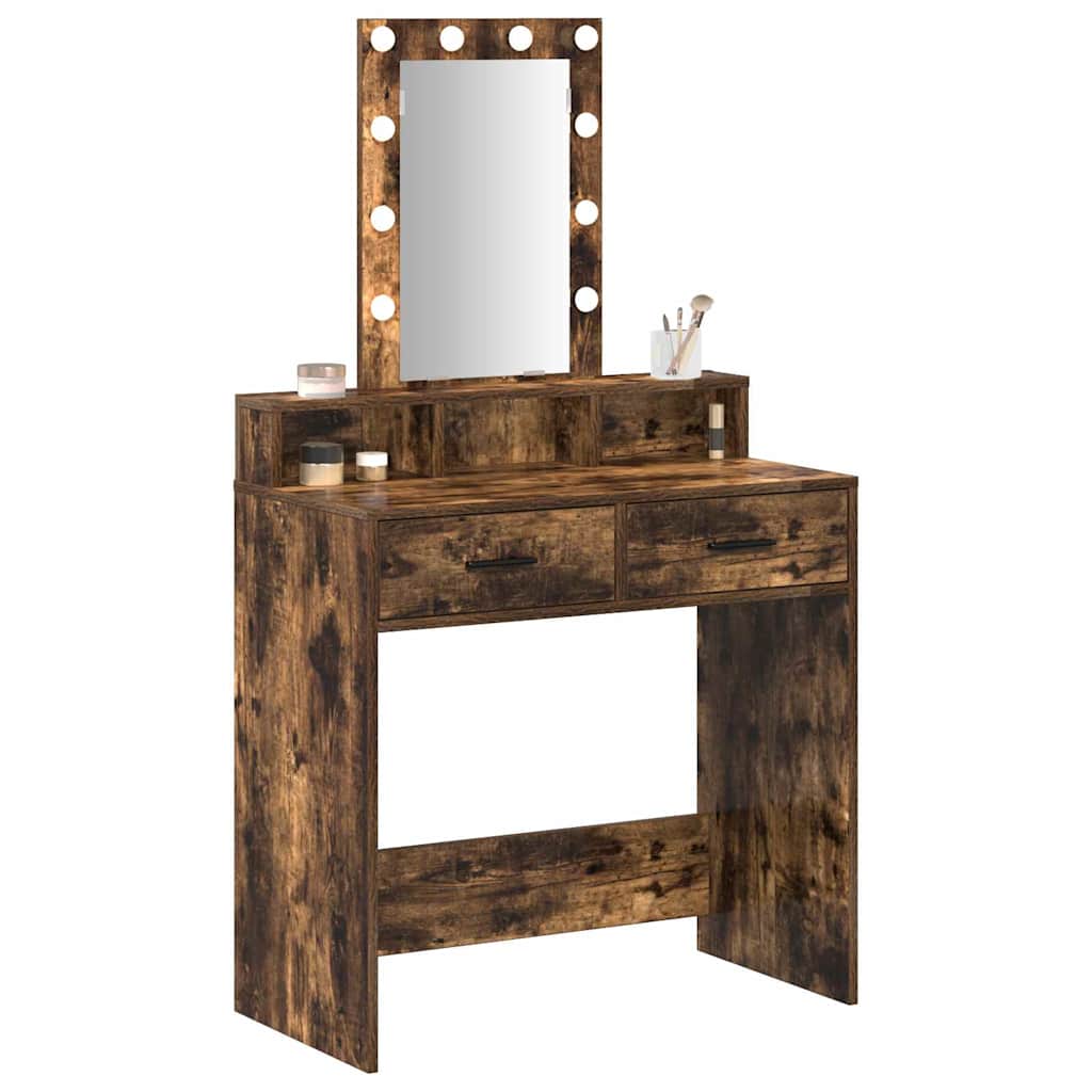 Sminkebord med speillys Brun 79 x 41 x 140 cm Konstruert tre