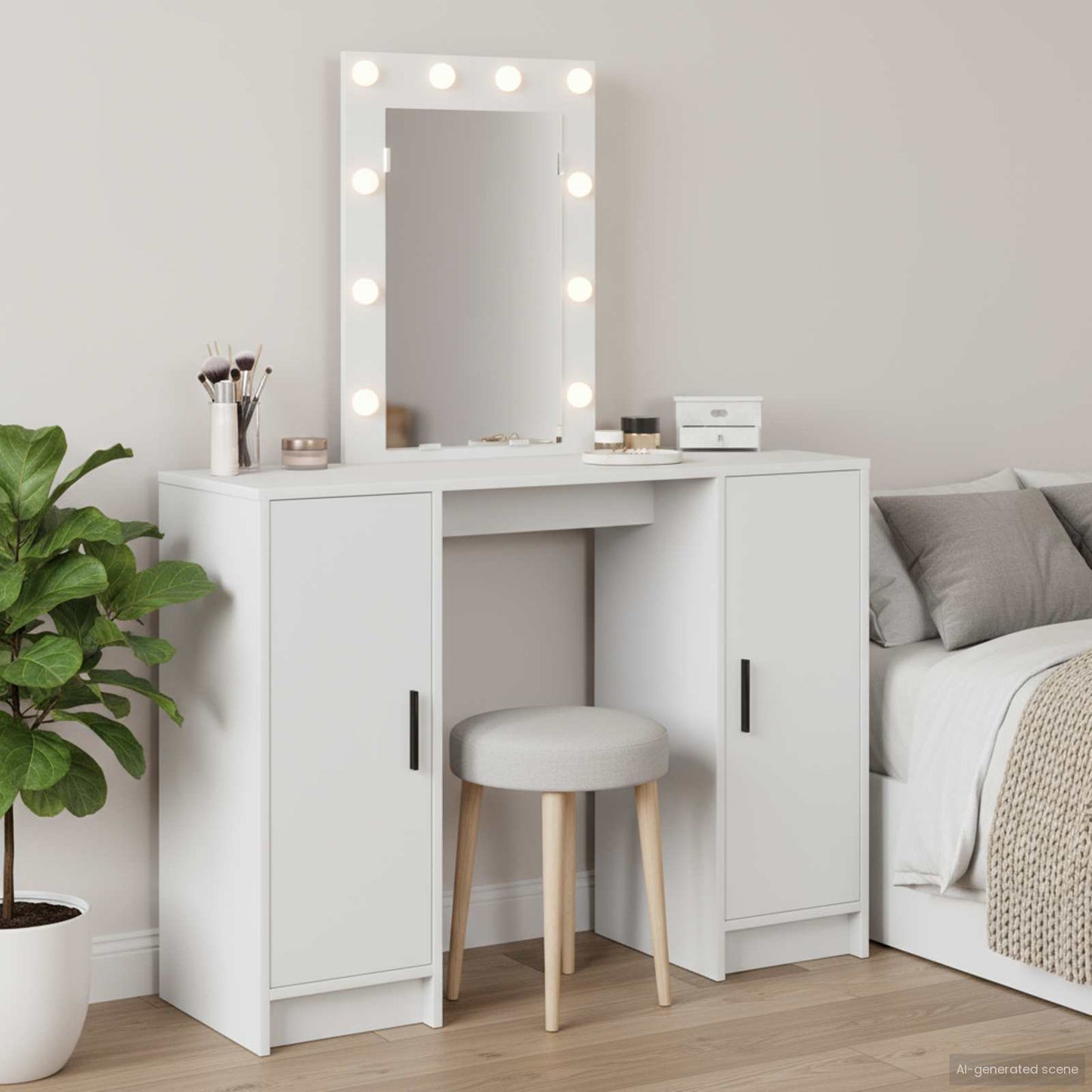 Sminkebord med speillys Hvit 102 x 33 x 135 cm Konstruert tre