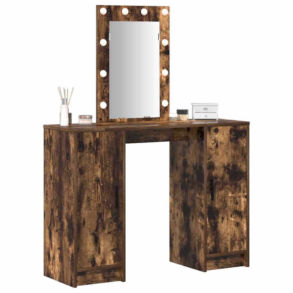 Sminkebord med speillys Brun 102 x 33 x 135 cm Konstruert tre