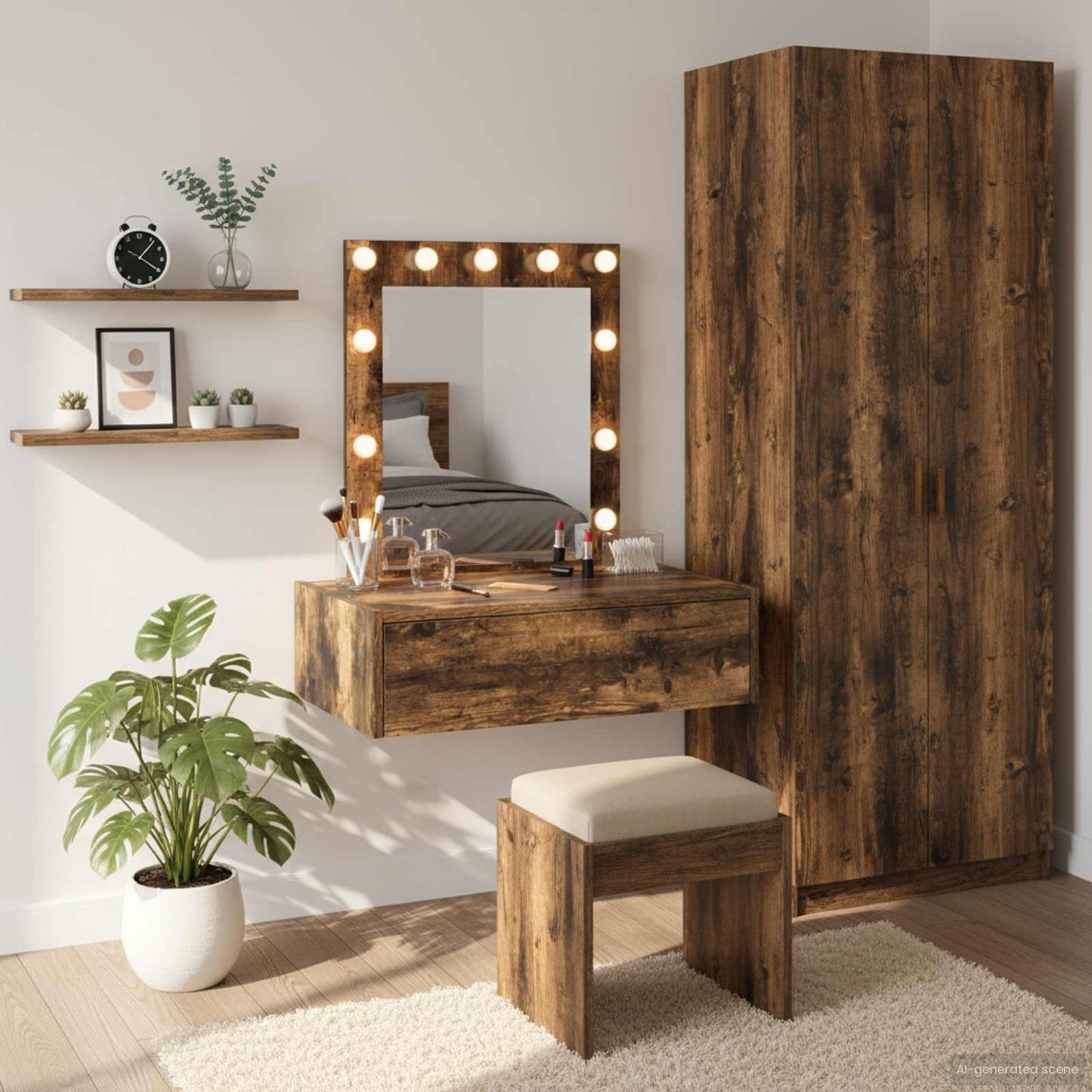 Sminkebord med speillys Brun 60 x 40 x 70 cm Konstruert tre