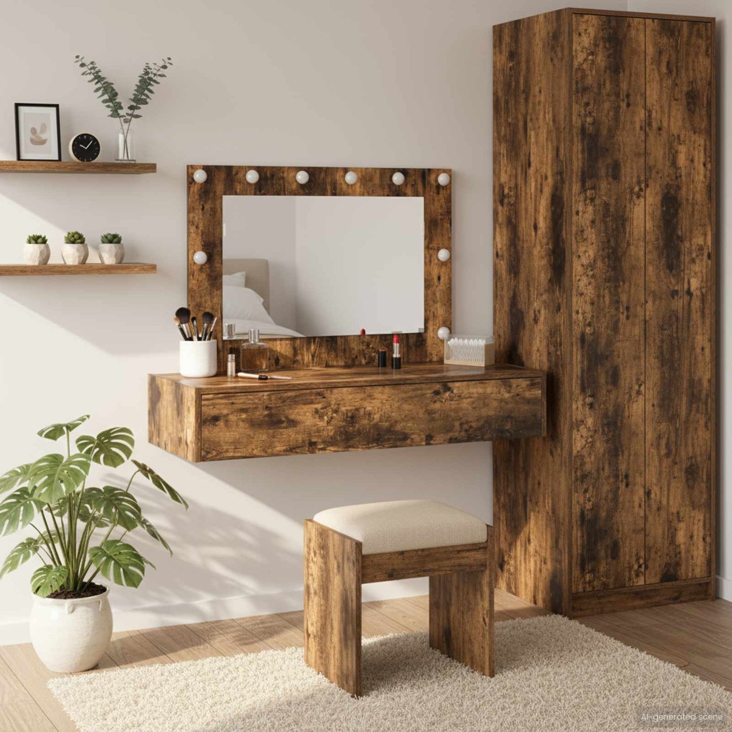 Sminkebord med speillys Brun 100 x 40 x 70 cm Konstruert tre