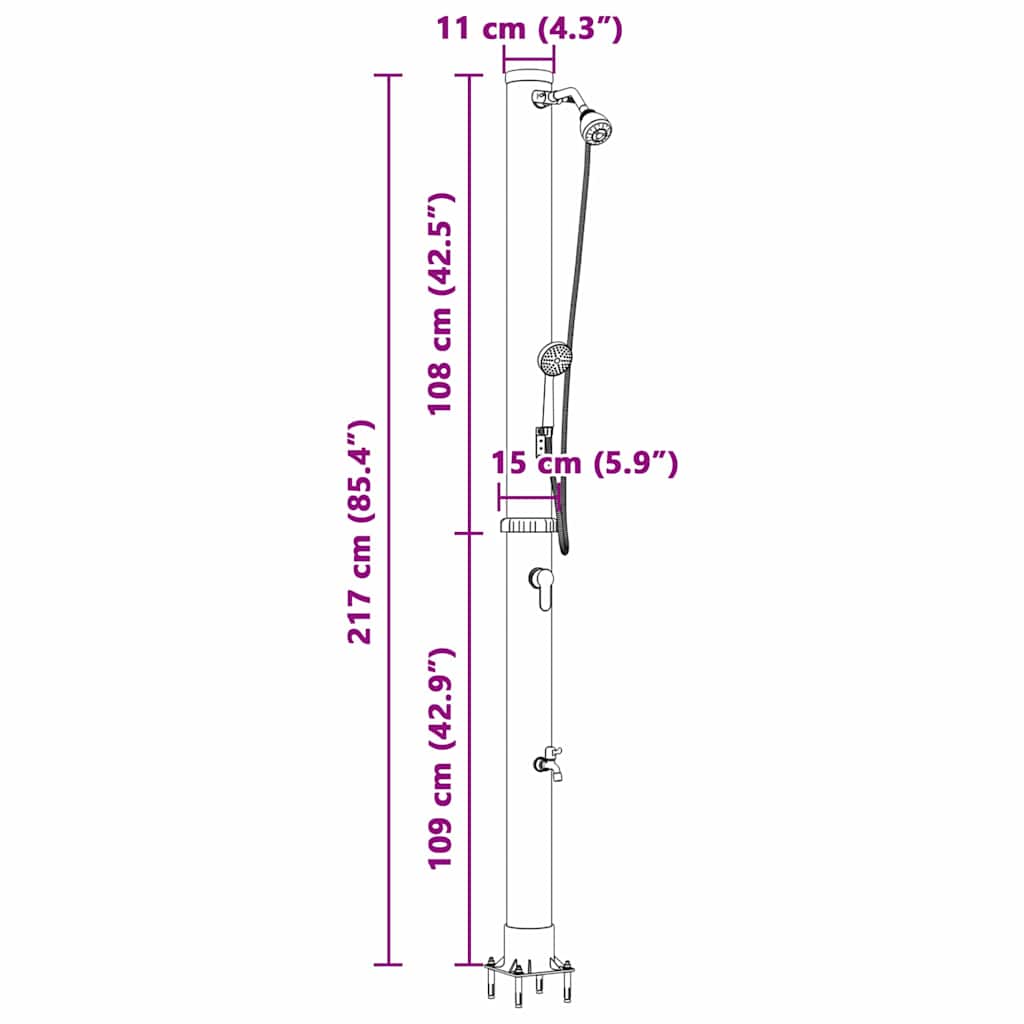 Utendørs Soldusj Svart 217 cm PVC og Aluminium