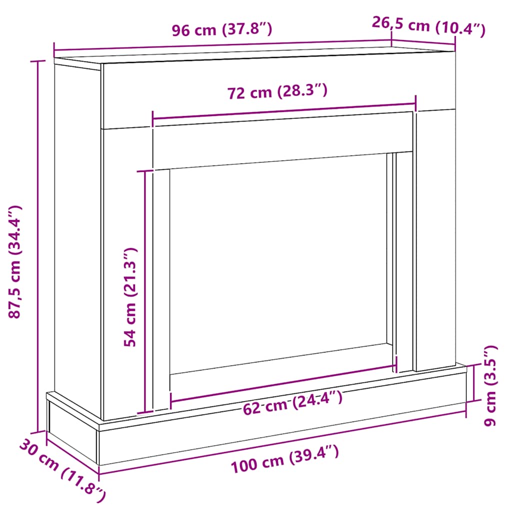 Peisramme svart eik 100x30x87,5 cm konstruert tre
