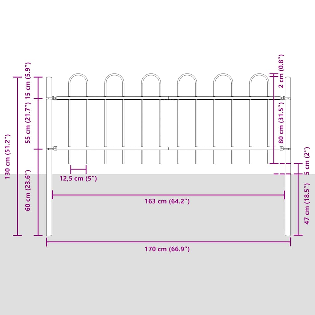 Hage Hegning 5 pcs Hvit 8,5 x 0,8 m Pulverlakkert stål