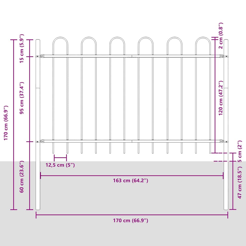 Hage Hegning 7 pcs Grå 11,9 x 1,2 m Pulverlakkert stål