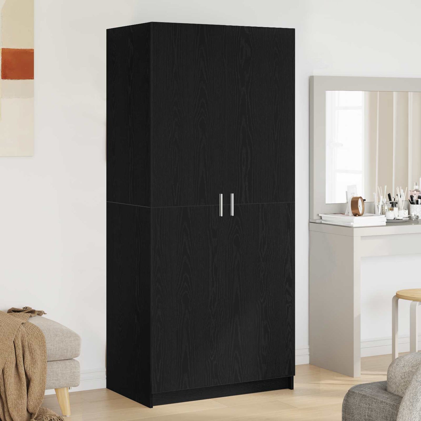 Garderobeskap Svart Eik 80 x 50,5 x 180 cm Konstruert tre