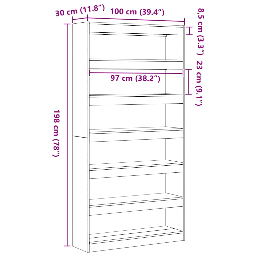 Bokskap Sonoma eik 100 x 30 x 198 cm Konstruert tre